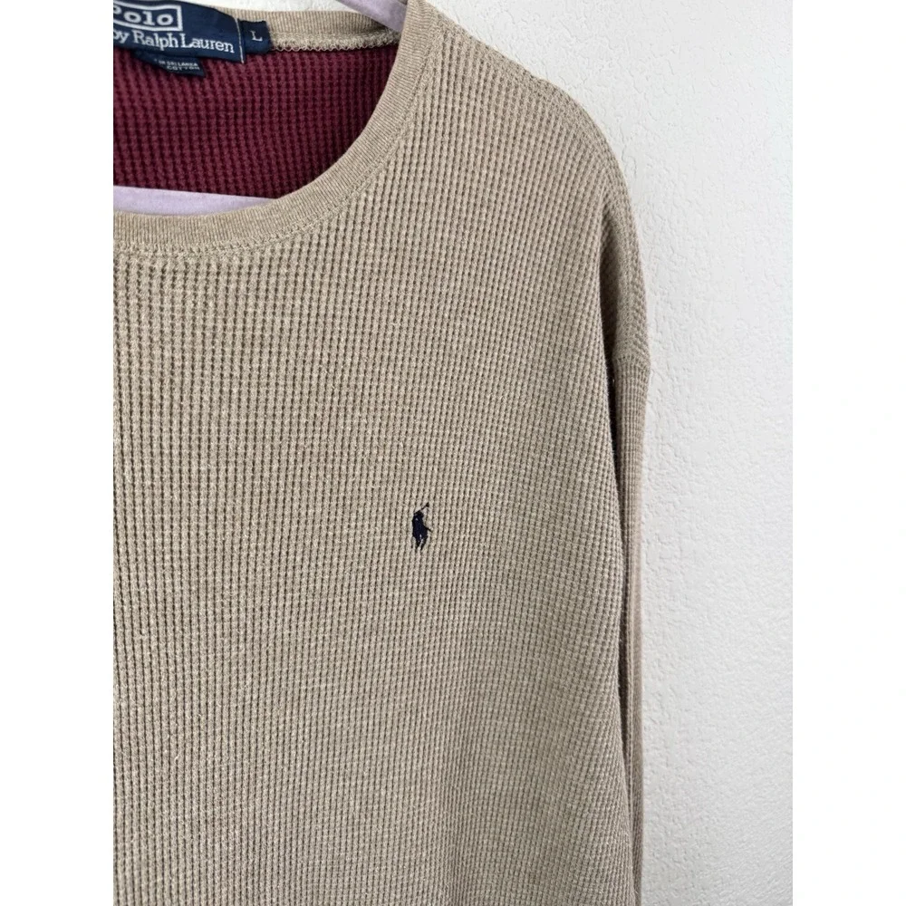 Polo Ralph Lauren Long Sleeve Thermal Shirt  Men's L Beige Waffle Knit Baselayer